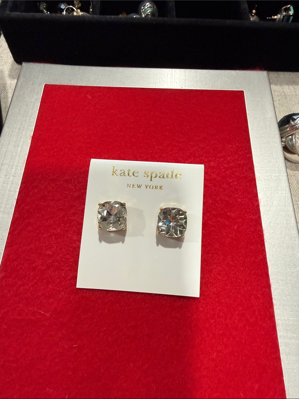 kate spade gold-tone clear crystal cushion stud earrings